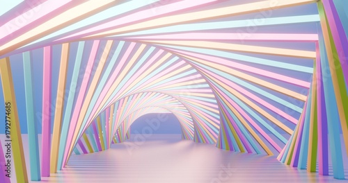 Fototapeta Naklejka Na Ścianę i Meble -  Futuristic interior background colorful lights glowing in tunnel 3d render