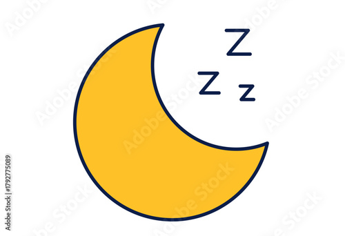 Crescent moon with Zzz sleep symbol for rest relaxation and night health concept design