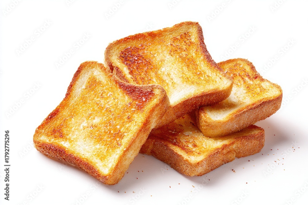Fototapeta premium Toasted bread slices, golden brown, stacked
