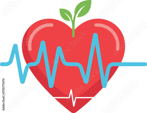 Heartbeat and Health Symbol with Sprout