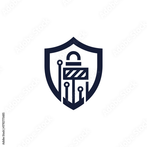 Shield with Lock and Anchor - Security and Protection Symbol.