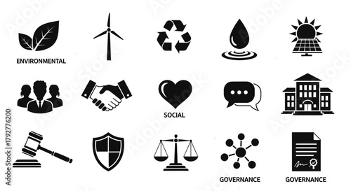 Sustainability Icons Environmental Social Governance Business and Ethics Symbols Set