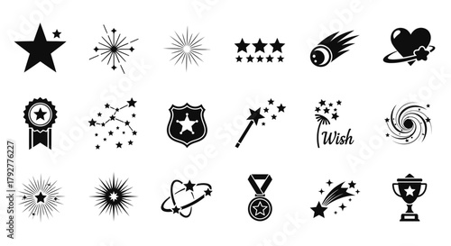 Stars Wishes Symbols Icons Set Isolated on White Background Success Achievement Concept