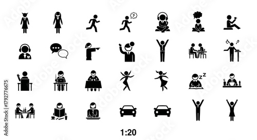 People Icons Set Business Meeting Education Leisure Travel Activities Diversity
