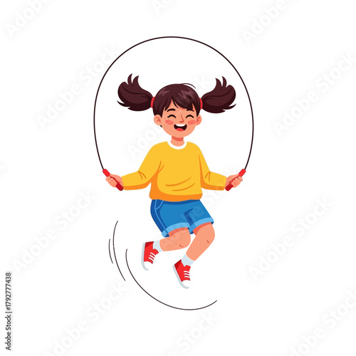 Cute Cartoon Girl Jumping Rope: Vector Illustration