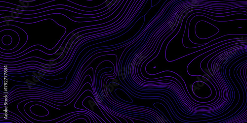 Abstract topographic map lines in purple and blue on a black background