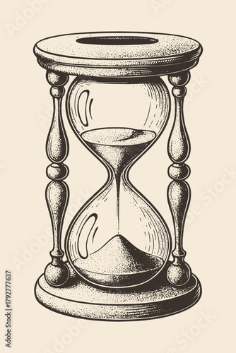 Detailed hand-drawn hourglass vector in classic engraving style. Suitable for tattoo design, posters, or time-themed artworks.