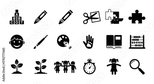 Creative Learning Icons Set Education Tools and Activities for Kids and Students