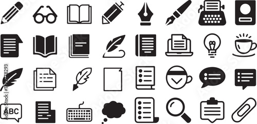 Writing Education and Content Creation Literature Icon Set Vector