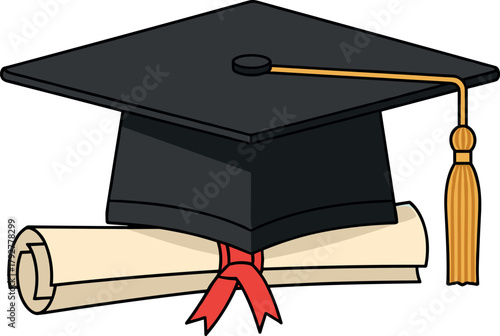 Graduation Cap and Diploma Illustration
