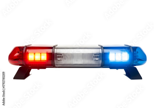 Red and blue emergency light bar isolated on transparent background