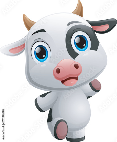 Cute cow cartoon on white background