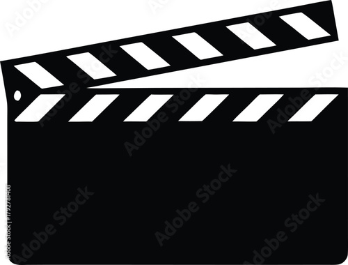 Retro movie clapperboard icon, vintage cinema or old film graphic element.