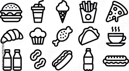 Collection of Fast Food and Drink Icons