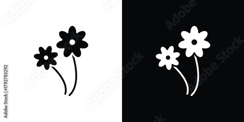 two flowers icon flat design. Modern style in black color.