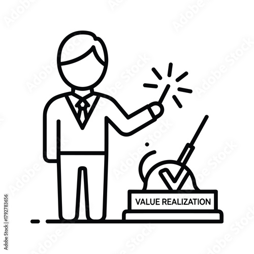 Businessman with magic wand creating value realization