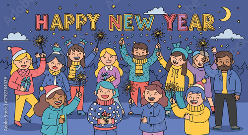 Cheerful Celebration With Sparklers For Happy New Year Greeting