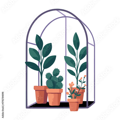 Greenhouse Plants in Clay Pots color vector