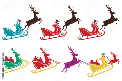 Santa sleigh with reindeer silhouette isolated on white background
