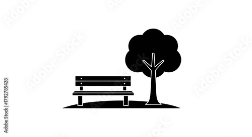 Wooden park bench silhouette and vector illustration of empty garden furniture