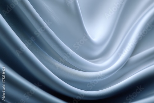 Elegant Silk Fabric in Soft Waves Displaying Shades of Silver and Dark Blue D...