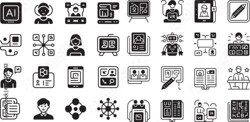 Virtual Reality and Metaverse Technology Icon Set Vector