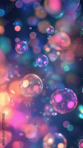 Colorful Bubbles Floating in a Vibrant Background With Lights in Various Shades.