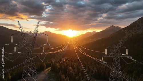 Wallpaper Mural Power lines at sunset in a mountainous landscape. Torontodigital.ca