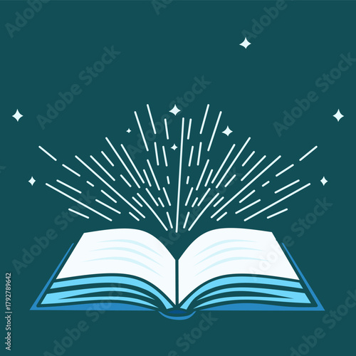 Open magic book with light, a source of knowledge and wisdom for reading and learning