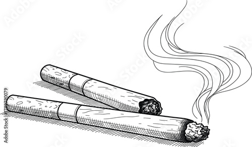 Hand-Drawn Vector Cigarettes or Joint Illustration, Smoking Tobacco, Weed, or Marijuana, Engraving Style Sketch