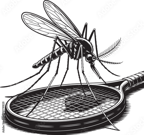 Mosquito on tennis racket representing the fight against mosquito borne diseases