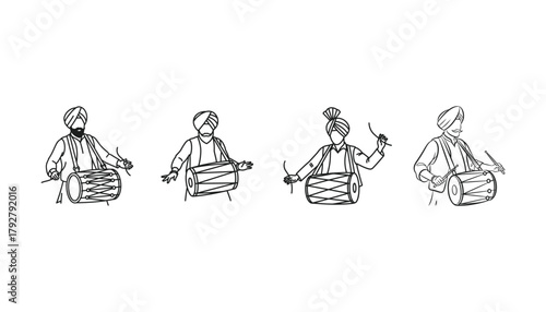 Punjabi drummers playing dhol white background