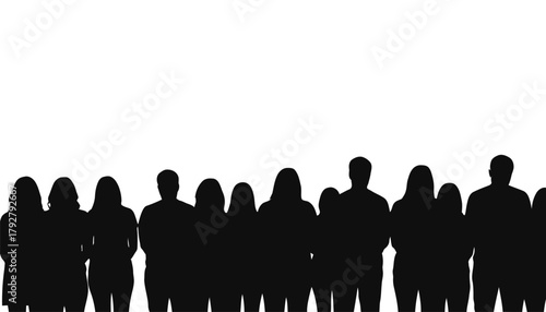 Silhouette group of people,standing together on white background