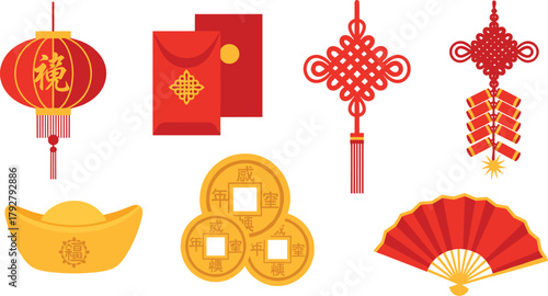 Traditional chinese new year decorations and symbols of good fortune