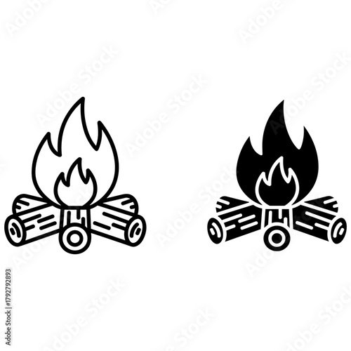Bonfire icon in outline and glyph style for web design