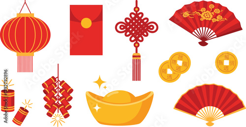 Collection of chinese new year decorations and symbols