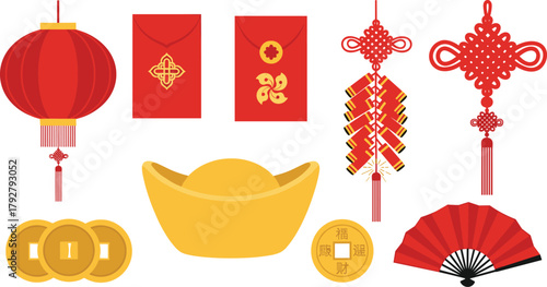 Collection of traditional chinese new year decorations and symbols