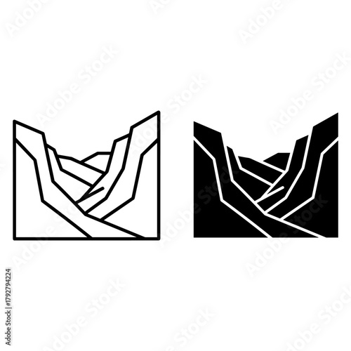 Two versions of a canyon icon, one in outline and one in solid fill