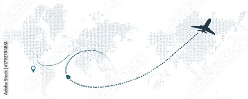 Flight Path Illustration Showing a Journey With Markers and an Airplane.