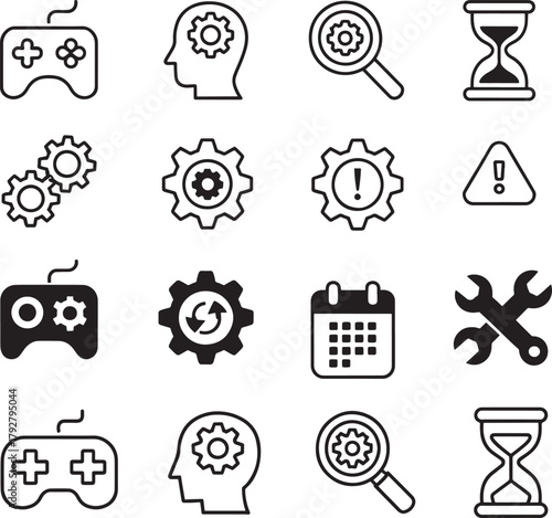 Vector icons for business engineering technology development and interface usage