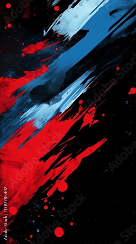 Vibrant Abstract Art With Bold Red and Blue Brush Strokes on a Black Background