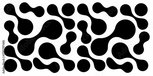 Abstract black blob shapes seamless pattern on white background