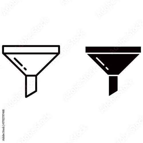 Funnel icon set, line and silhouette version