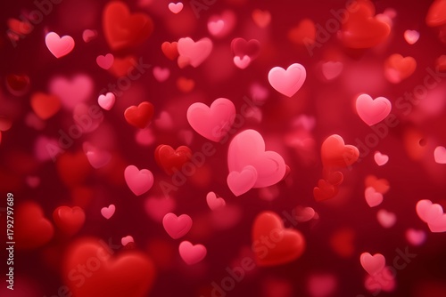 Colorful Hearts Floating in a Vibrant Red Background Create a Romantic Atmosp...