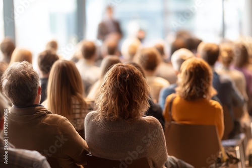 Crowd Attending a Conference in a Large Hall During a Business Event in the E...