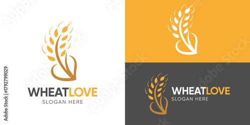 Creative simple wheat love logo template. Love shape with wheat grain for healthy food logo design vector illustration.