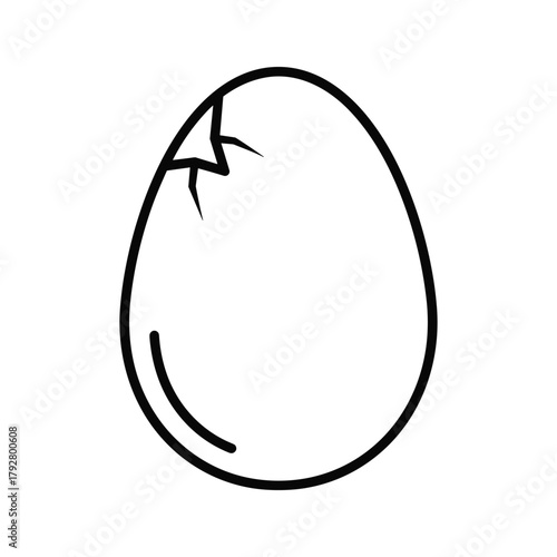 Cracked egg, a symbol of fragility and new beginnings in a simple line art style