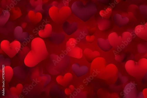 Colorful Hearts Floating in a Vibrant Red Background Create a Romantic Atmosp...