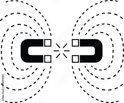 Two horseshoe magnets repelling each other with visible magnetic field lines