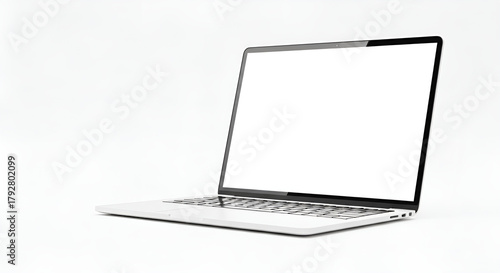 A minimalist laptop with a blank white screen displayed on a white surface in a simple studio shot